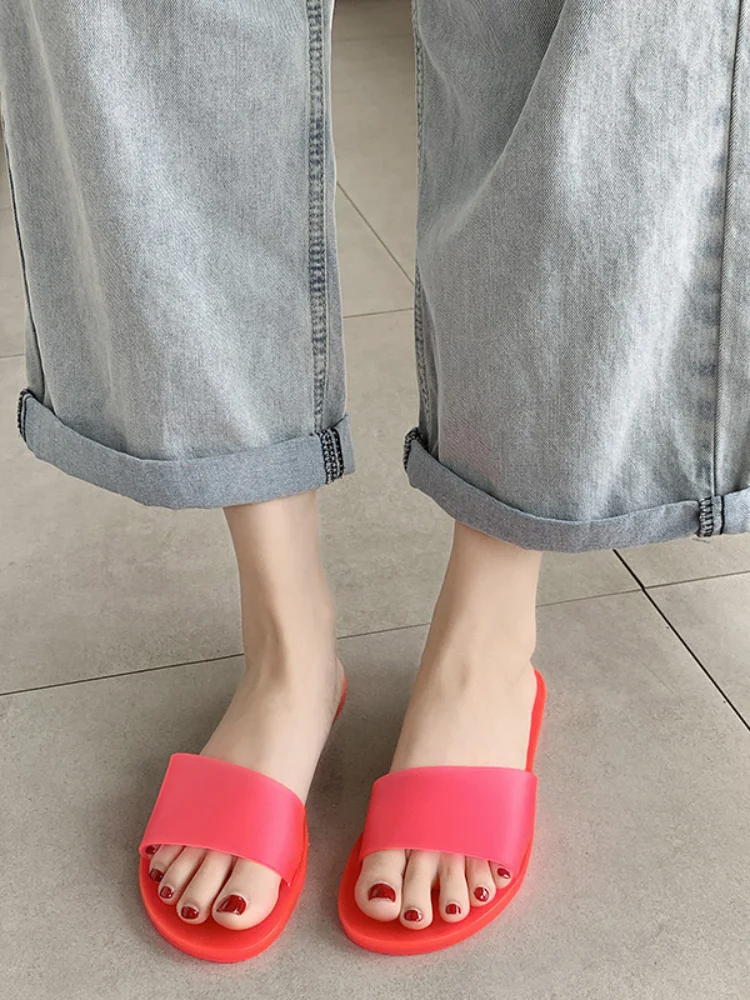 Сандалии женские прозрачные из ПВХ пляжная обувь с открытым носком шлепанцы