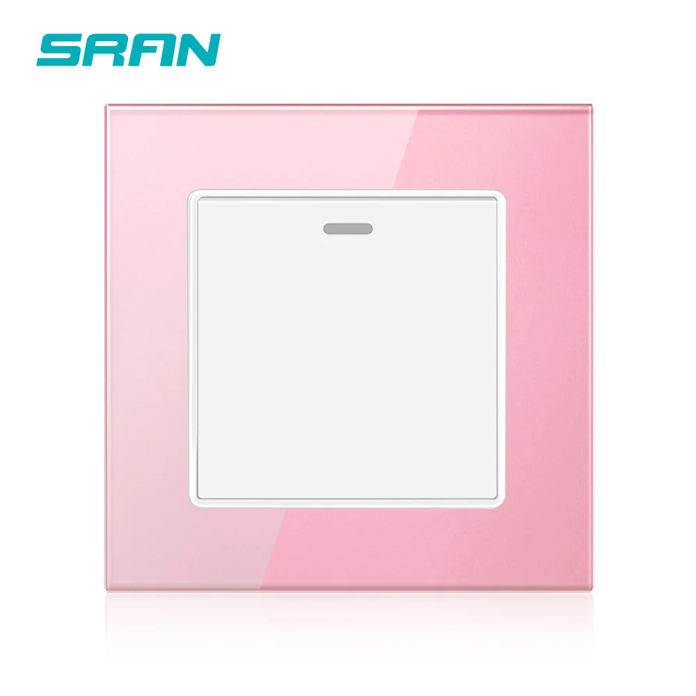 Pink A6 SRAN 86 мм стандарт ЕС/Великобритания Кристалл Закаленное стекло настенный выключатель для домашнего источника питания 1 комплект 1 Переключатель 250 В 16А - Цвет: Pink A6
