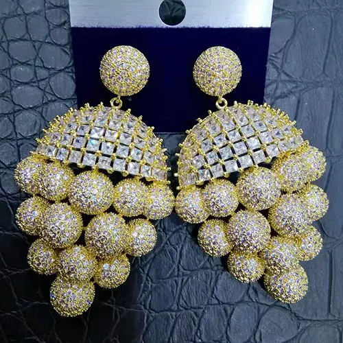 Gold GODKI Мода(3 оттенка, переходящие плавно от темного к светлому) в виде геометрических фигур серьги-подвески большого размера для Для женщин свадебные с кубическим Цирконом Обручение вечерние индийские Золотые серьги - Окраска металла: Gold