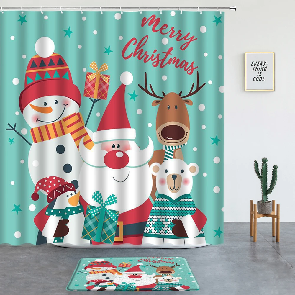 

Рождественские украшения, набор штор для душа, нескользящий коврик, Санта-Клаус, снеговик, лось, полярный медведь, Рождественский Декор для ...