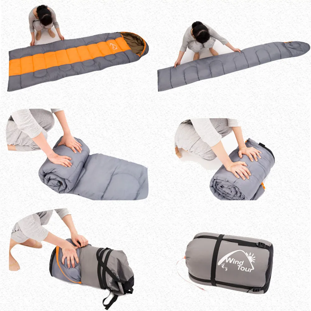 

Wind Tour Autumn Winter Envelope Hooded Outdoor Travel Camping Water-proof Thick 1.3kg Sleeping Bag Thermal Adult Bed Lazy Bag
