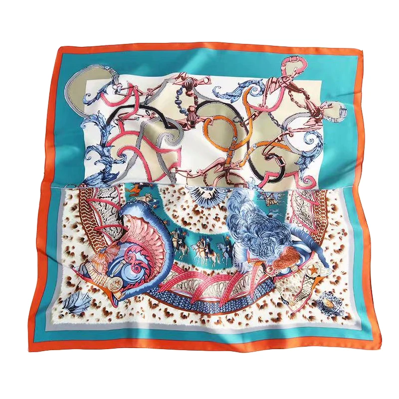 

Spring and Autumn New Printed Splicing 70*70cm Thin and Long Small Silk Scarf Female Fashion Silk Scarf