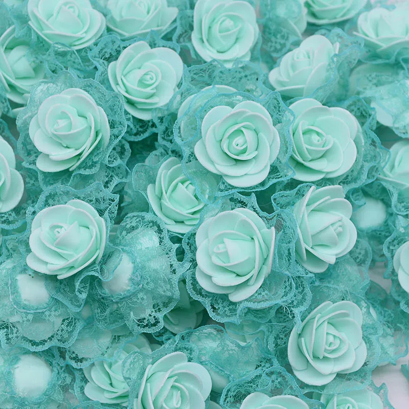 

20/50pcs Artificial Foam Rose Flower Heads With Lace Wedding Decorations DIY Scrapbooking Wreath Crafts Home Decor Fake Flowers