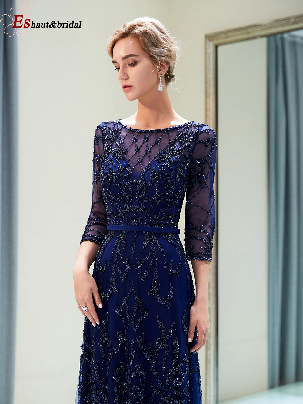 Женское вечернее платье ручной работы с бусинами длинное официальное рукавами