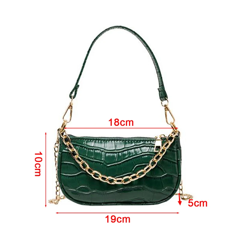 

New Women Mini Vintage Shoulder Bag Crocodile Pattern Ladies Chain Small Crossbody Bags PU Leather Girls Baguette Underarm Bag