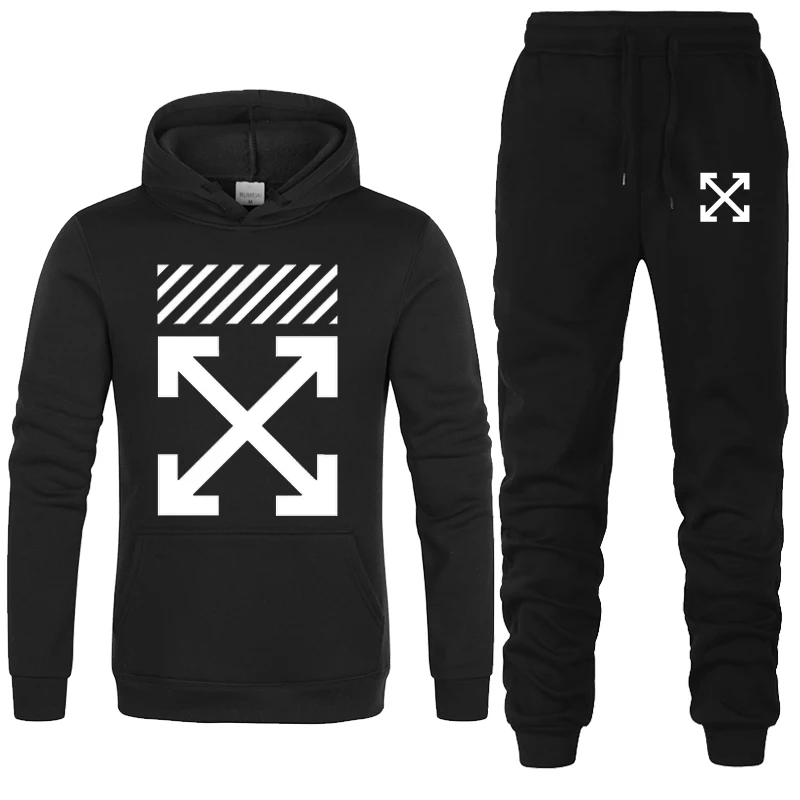 

2021 Sports Fitness OFF Men Women Set Hoodies+Pants 2 Pieces Sets Autumn Winter Hooded Tracksuit Male Sportswear Gym