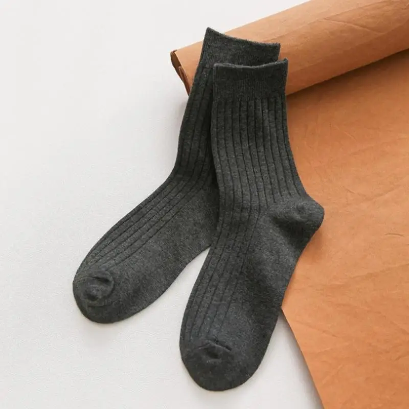 

6 Pairs Men Cotton Soft Socks Autumn Winter Warm Pure Color Mid-calf Socks Sock Solid Cotton Soft Breathable Men's Sock Gift