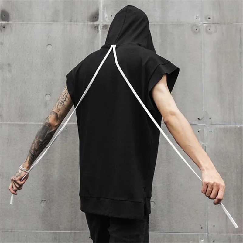 Мужская уличная куртка в стиле хип хоп жилет без рукавов с капюшоном панк рок