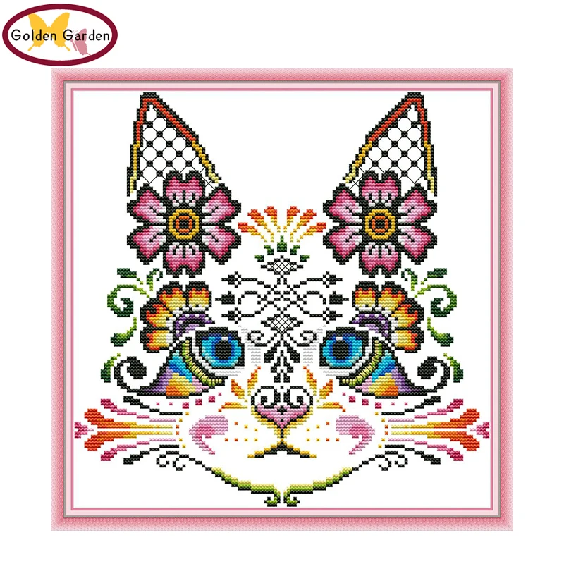 

GG Flower Cat Animal Joy Sunday 11CT14CT Painting Cross Stitch Embroidery Cotton Canvas Printed Cross Stitch Set for Home Decor