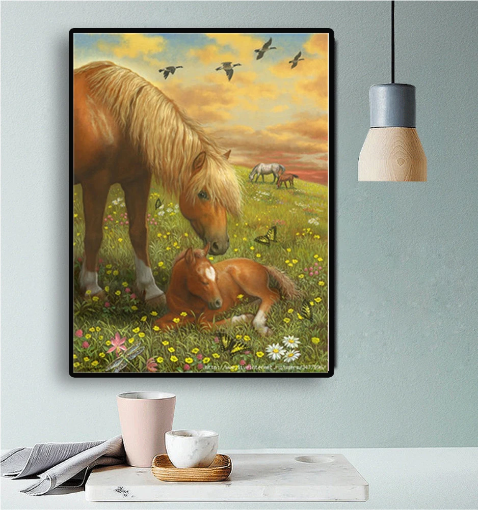 Лошадь мать любовь животное diy-картина маслом по номеру для домашнего декора