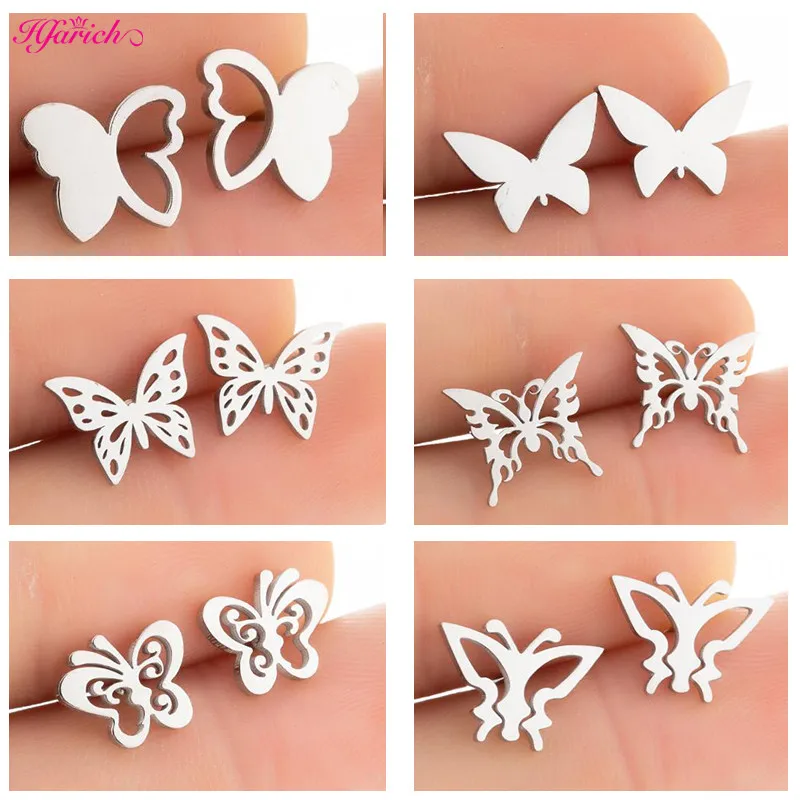 

Несколько "Бабочка" из нержавеющей стали, серьги со шпилькой, для женщин, в стиле «панк» животных серьги, модное ювелирное изделие в виде цве...