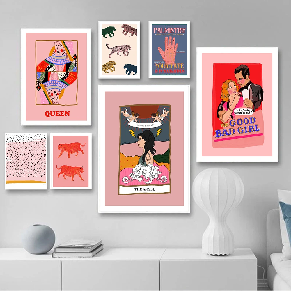 

Nordic Abstract Poster Angel Tarot Canvas Painting Wall Art Pink Quotes Palmistry Tiger Pictures For Living Room Modern Decor