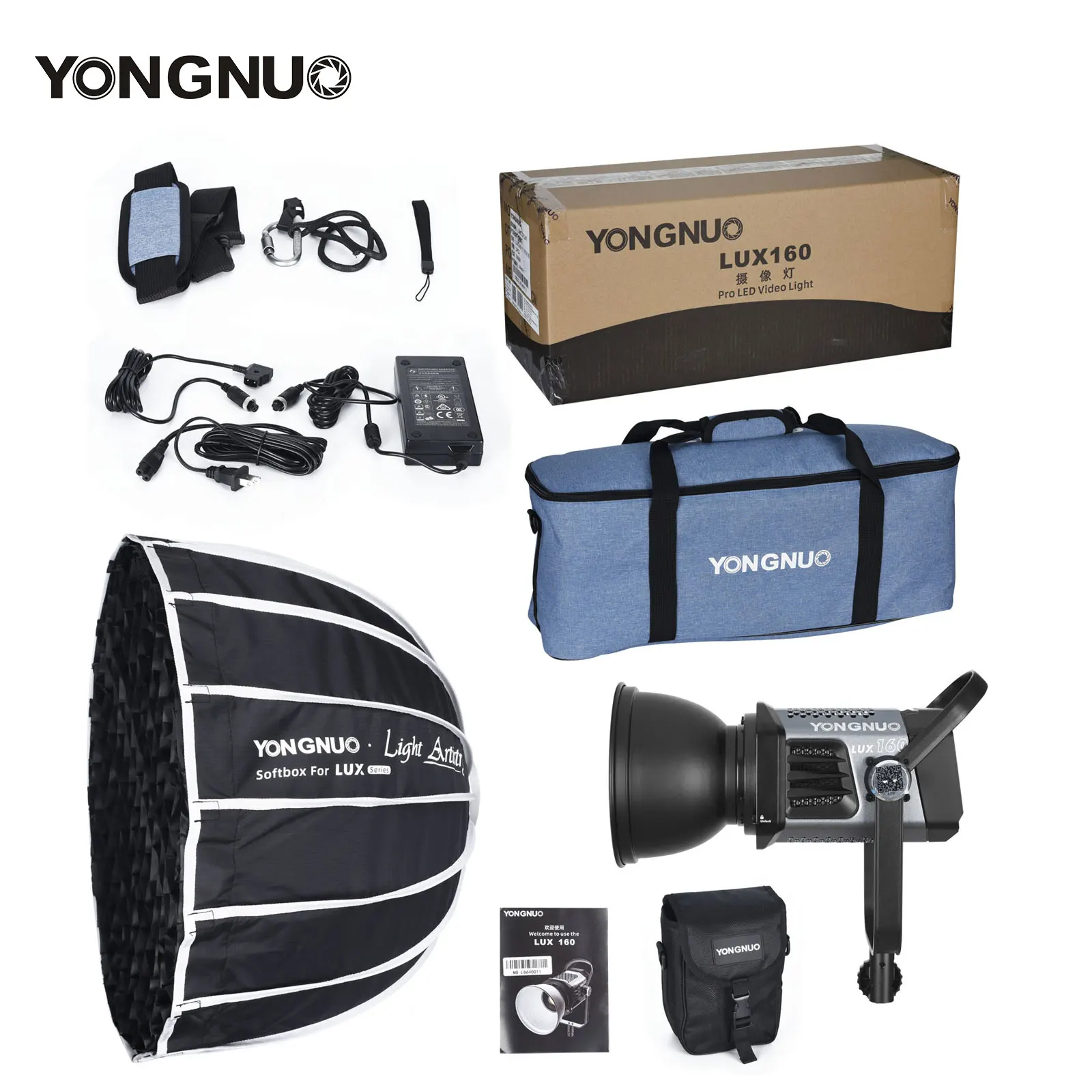 

YONGNUO LUX160 180W COB LED Video Light Continuous Output + 60cm Softbox Kit Bowens Mount Studio Light App Support