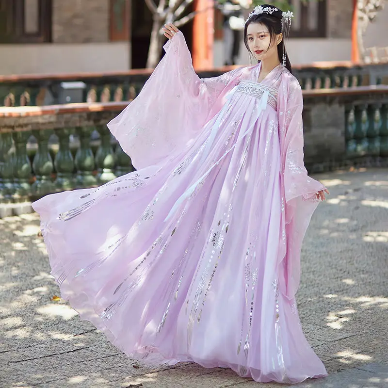 

XinHuaEase Hanfu Women Pink Chinese Traditional Dress Dance Fairy Costume Plus Size Cosplay Female Princess Clothing Carnival