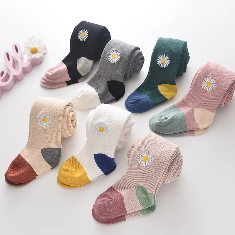 Детские весенне осенние и зимние колготки с цветами вышивкой для детей от 0 до 12