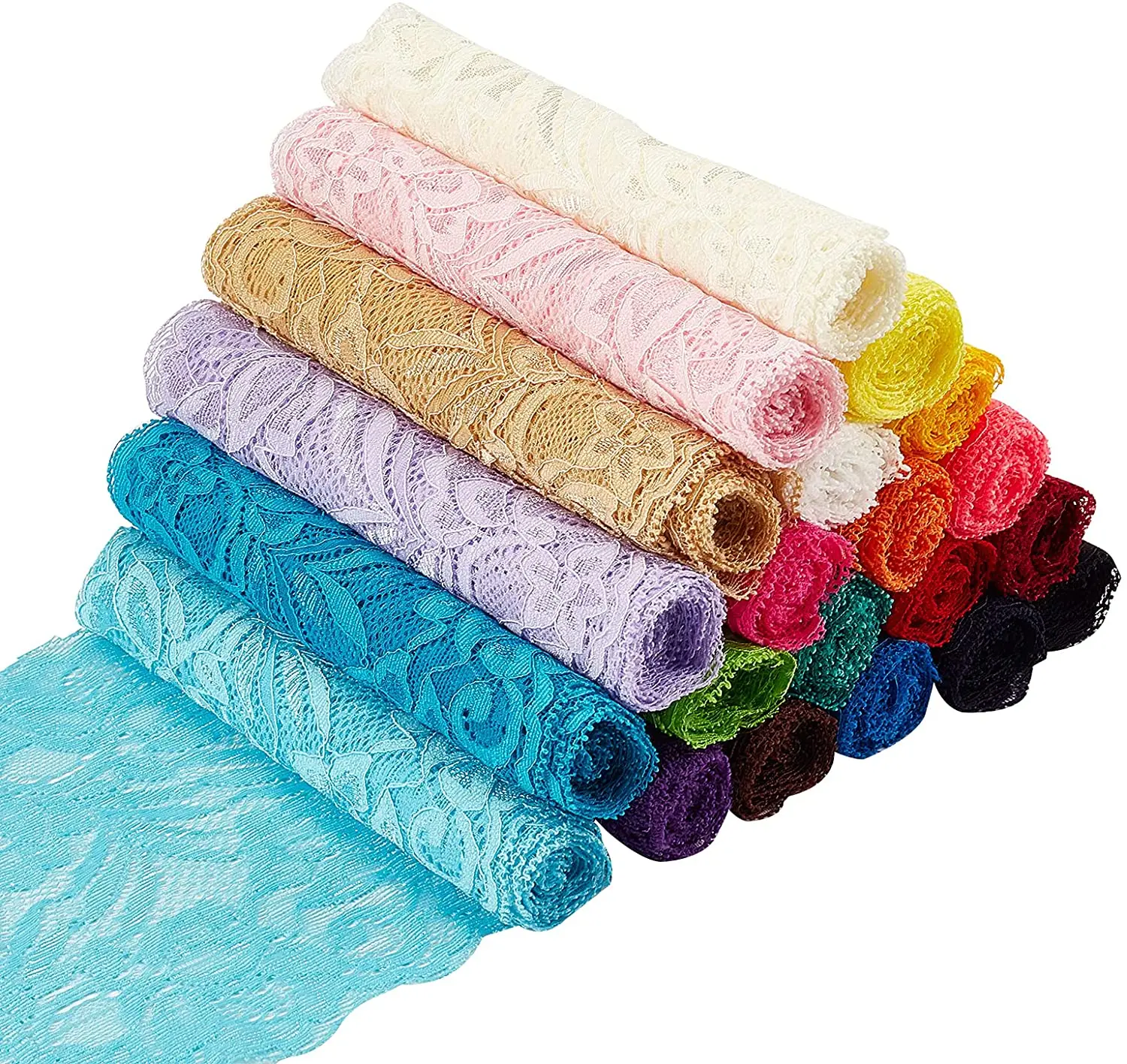 

22Yards 5.9" Wide Fabric Lace Ribbon Elastic Lace Trim for Headbands Garters Wedding Bouquet Making - 22 Colors 1 Yard Per Color