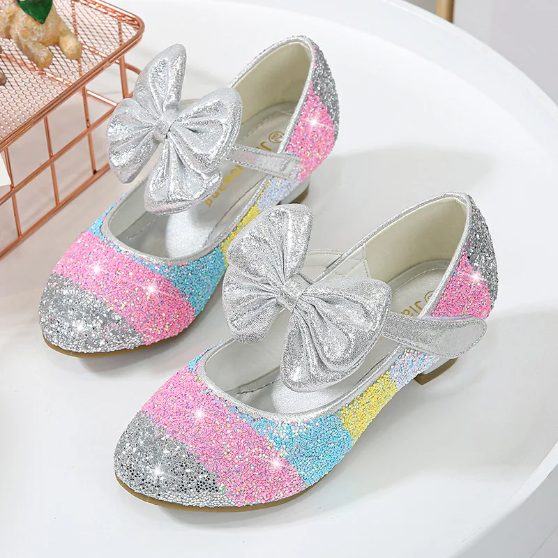 

2021 Summer Children Princess Shoes For Girls Sandals High Heel Glitter Shiny Rhinestone Enfants Fille Female Party Dress Shoes