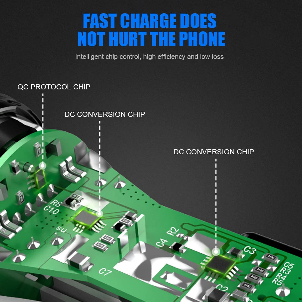 Автомобильное зарядное устройство с двумя Usb портами для iPhone 6 7 Samsung Xiaomi Quick Charge 3