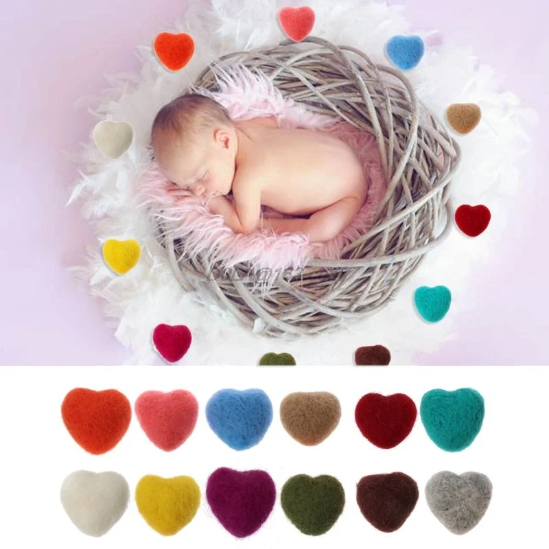 Accesorios en forma de coraz&oacute;n de fieltro para fotograf&iacute;a de reci&eacute;n nacido, accesorios peque&ntilde;os para sesi&oacute;n de fotos de beb&eacute;, Ni&ntilde;a y ni&ntilde;o, hecho a mano-2