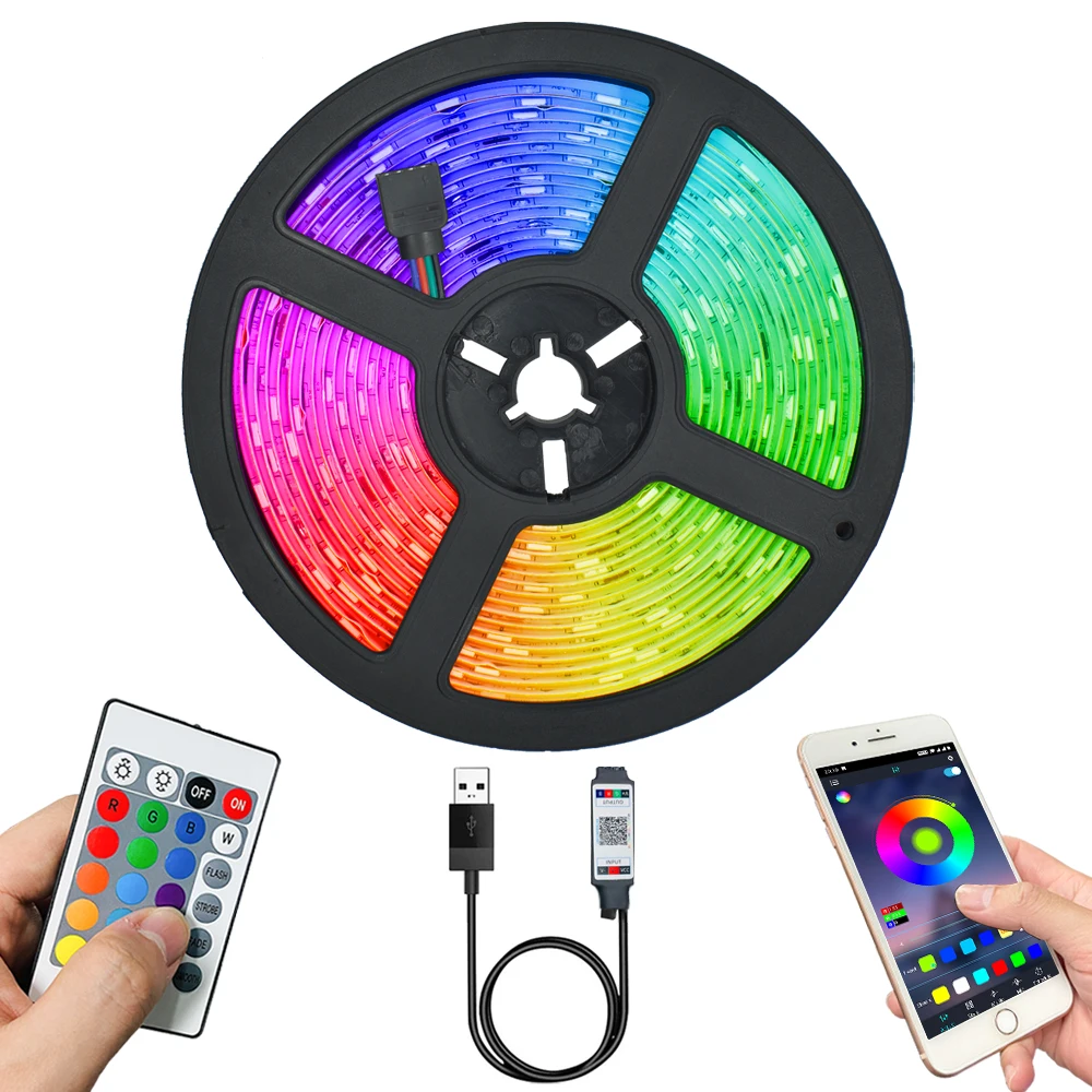 

LED Strip Lights USB Bluetooth IR Control RGB 5050 SMD 2835 DC 5V 1-5M Desk Screen TV Bedroom Room Background Lighting Luces Led