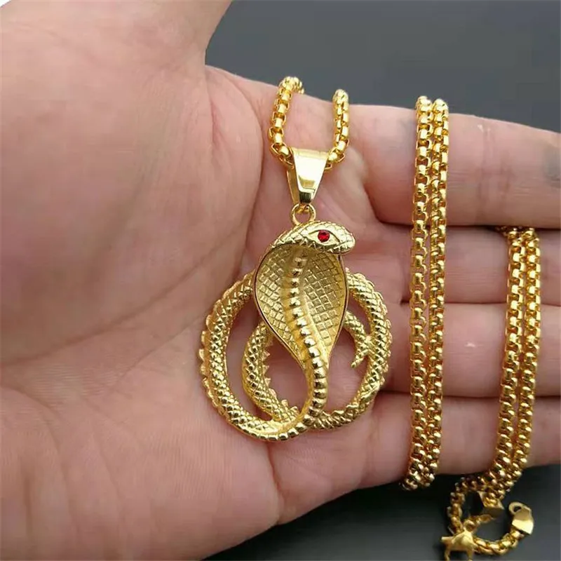 Zircon Animal Cobra Pendant Necklace For Women Men Gold Color Stainless Steel Hip Hop Iced Out CZ Necklaces Fashion Jewelry