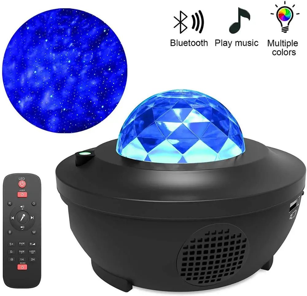 LED Galaxy Projector Ocean Wave LED Night Light Music Player Remote Star Rotating Night Light Luminaria For kid Bedroom Lamp