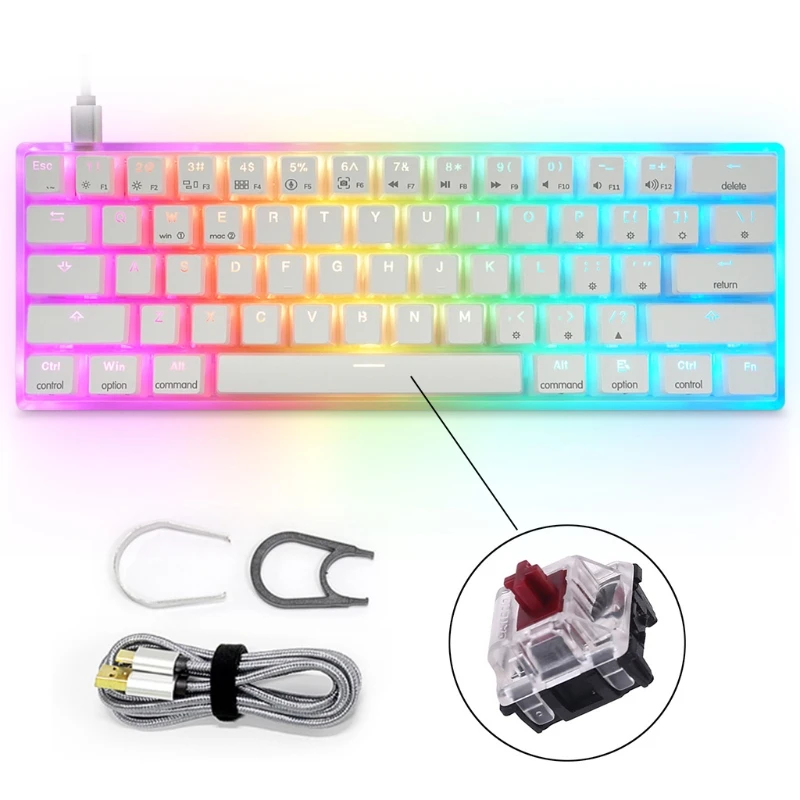 

X7AA AK61 Mechanical Gaming Keyboard 61 Keys 16 million Color RGB LED Backlit Programmable for PC/Mac Gamer Gateron Hot swap