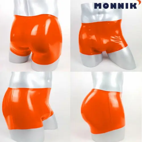 MONNIK латексные 100% резиновые мужские Оранжевые боксеры шорты сексуальное нижнее
