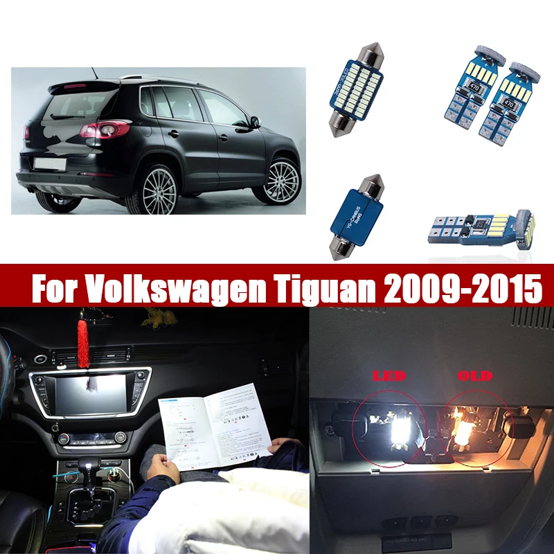 

12pcs T10 Canbus Light White Car LED Bulbs Interior For Volkswagen Tiguan 2009-2013 2014 2015 Error Free License Plate Lights