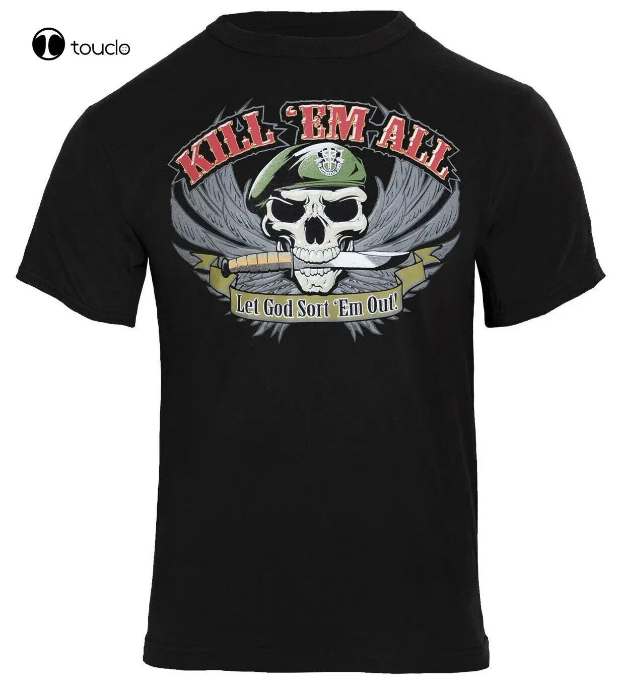 

Black Military T-Shirt Kill Em All Let God Sort Em Out Mens Tee Rothco 66160
