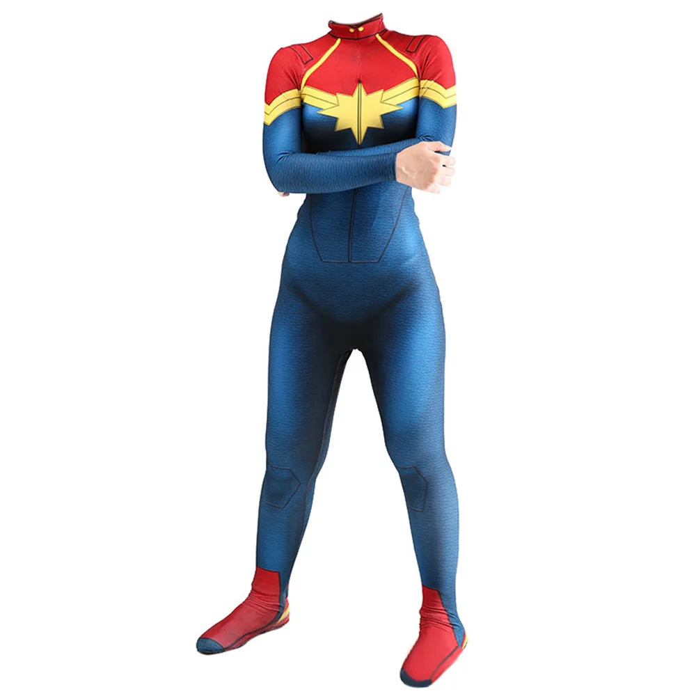 

Captain Carol Danvers Superhero Cosplay Costume Battleframe Top Pants Halloween Outfit for Woman Zentai Bodysuit Suit Jumpsuits