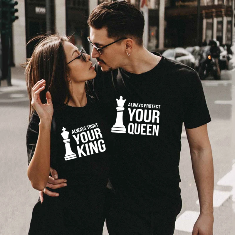 

Always Protect Your Queen Always Trust Your King Couple Match Tees Tops Summer Couples Lovers T-shirt Casual Tops Camisas Mujer