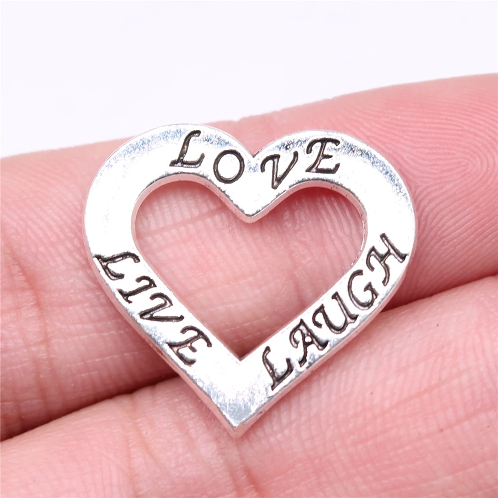 

WYSIWYG 10pcs 23x22mm Charms Live Love Laugh Charms For Jewelry Making DIY Jewelry Findings Antique Silver Color Alloy Charms