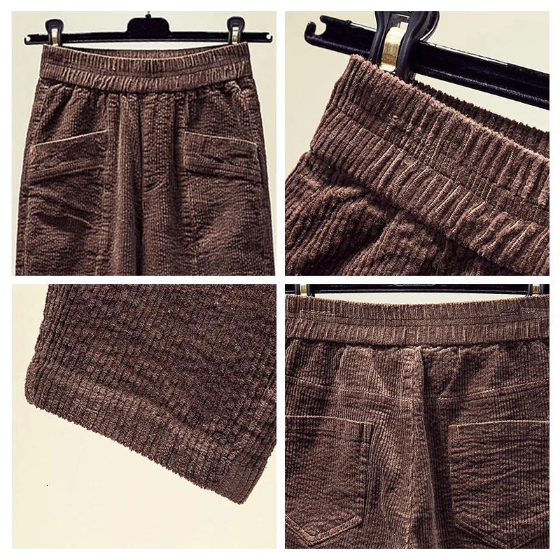 Женские вельветовые шаровары с высокой эластичной талией повседневные