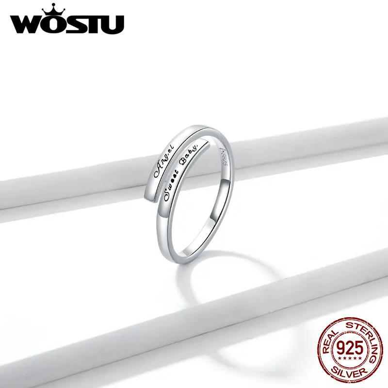 WOSTU 925 пробы серебряные Простые Кольца с надписями открытые Регулируемые кольца