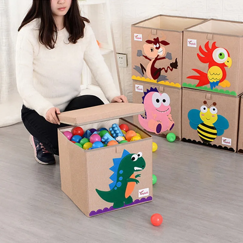 

Animal Embroider Cubes Organizer Books Clothes Kids Toys Snacks Storage Box High Capacity Folding Basket Home Office Storage Bin