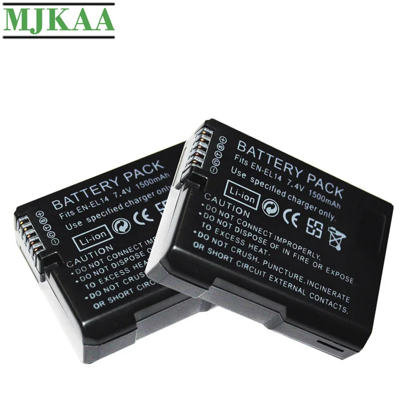 

MJKAA 2PCS 7.4V 1500mAh EN-EL14 Batteries D5200 D3100 D3200 D5100 P7000 P7100 MH-24 Camera Battery for Nikon ENEL14