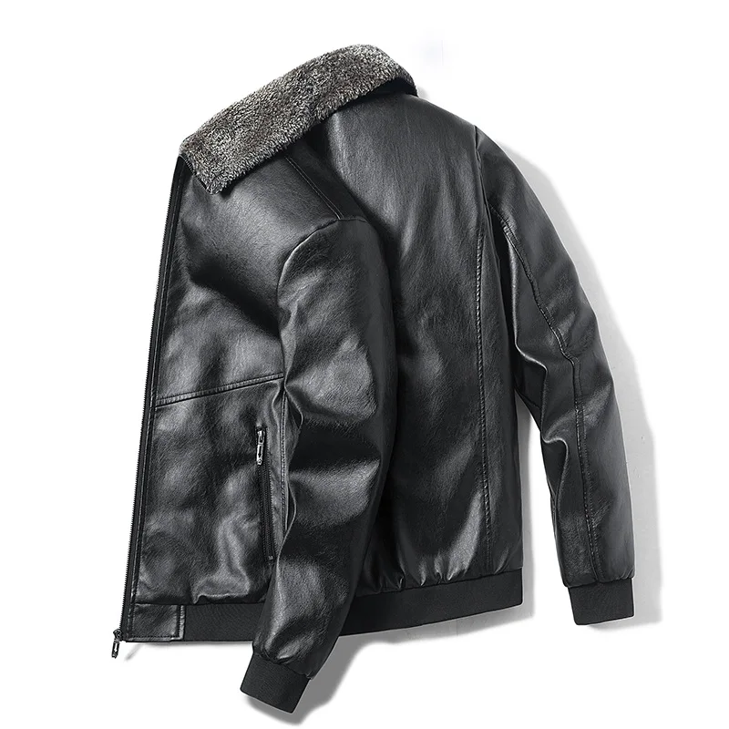 

Autumn Winter Warm Men Leather Jackets Thick Leather Jacket Men Coats Faux Fur Collar Men Pu Windproof Jacket PLUS SIZE