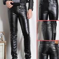 2021 new mens pants solid color faux leather multi pockets skinny pants stage club long trousers
