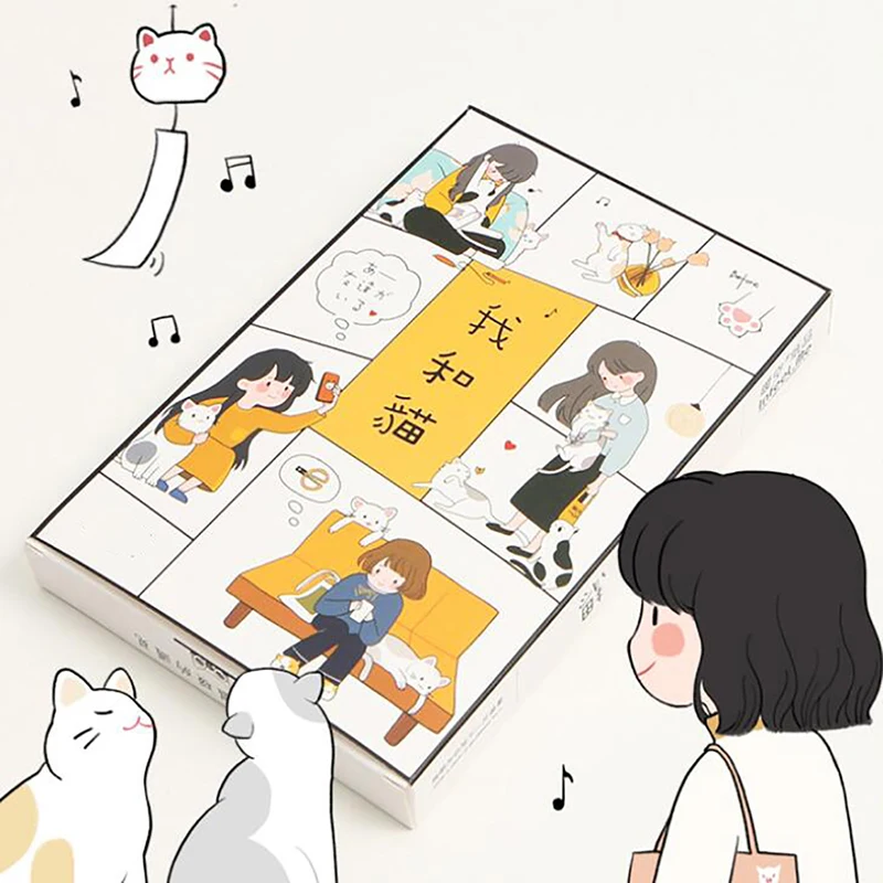 Бумажный Подарочный конверт для открытки с красивыми кошками и девочками из