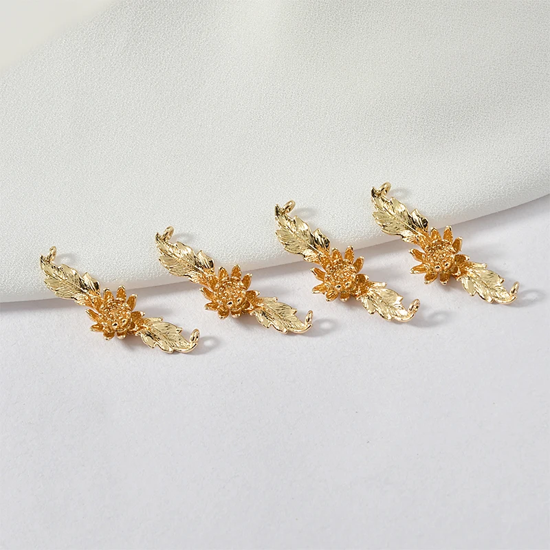 Медное покрытие 18k Золотая лента листья маленькая Маргаритка двойная подвеска