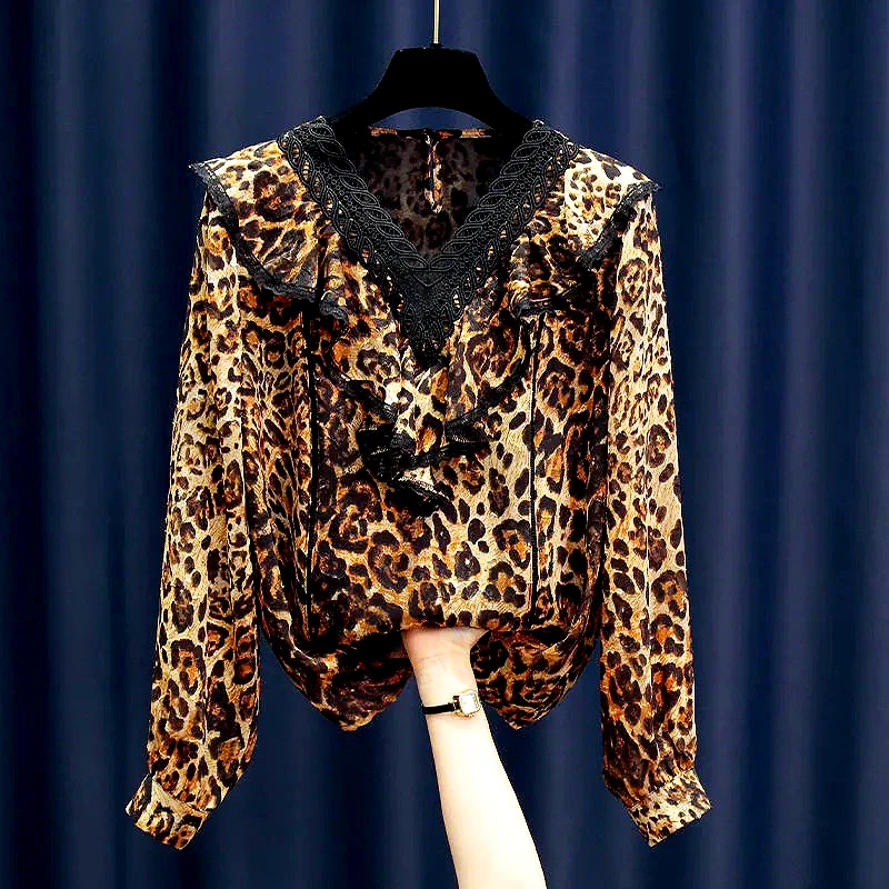 

New Fashion Autumn Ladies Blouses Women's Shirt Leopard Grain Design Long Sleeve Blouse Blusas Y Camisas Women Clothing LS070