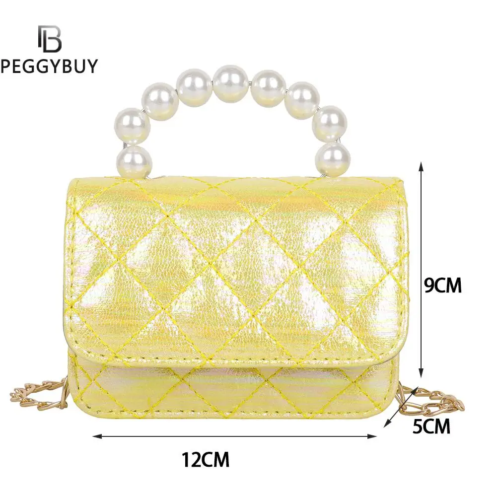 

Small Women PU Leather Plain Handbags Lattice Pattern Crossbody Flap Bags Female Pearl Chain Shoulder Messenger Bag