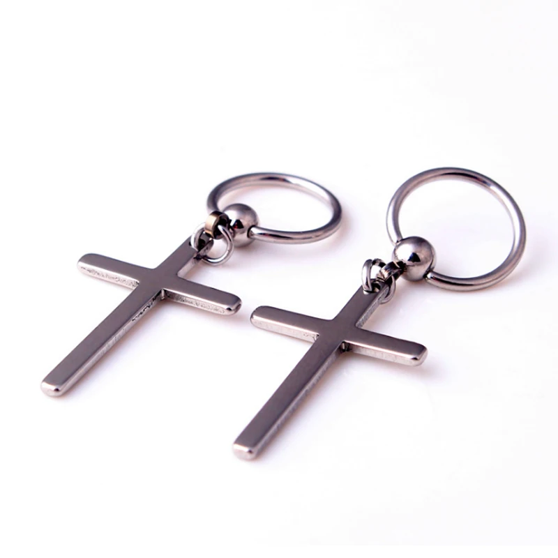 

Black Allergy Free Punk Rock Captive Bead Stainless Steel Graceful 1Pair Silver Circle Round Cross Earring Men Women Unisex