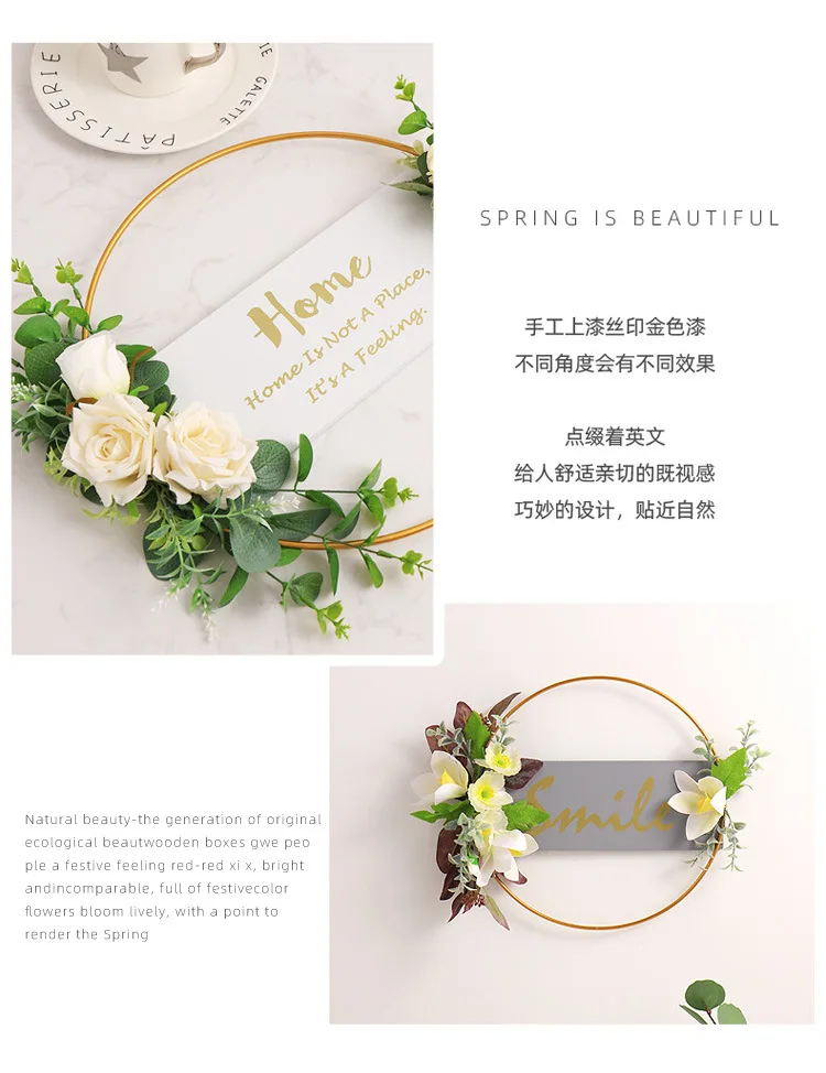 

Iron Round with Faux Flower Board for Diy Wedding Easter Party Room Decoration Wall Decoration Pendants Home Hanging Decor