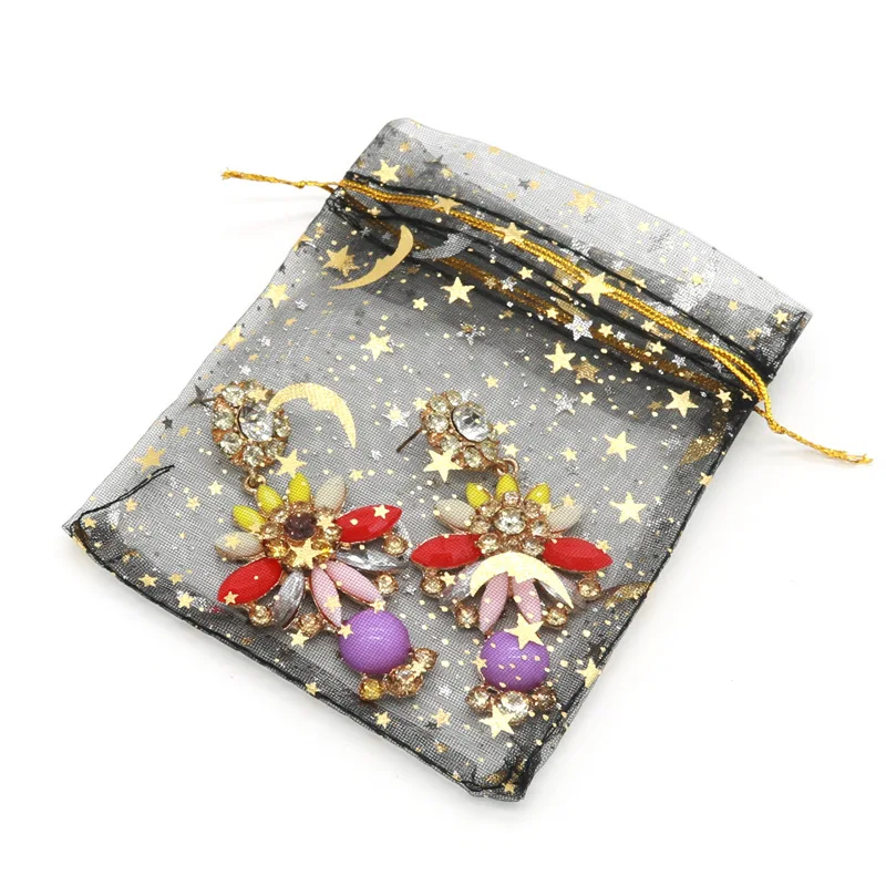 

50pcs Gauze bag star-moon black bags 9*12cm special design organza package bronzed wedding gift candy jewelry jewelry package