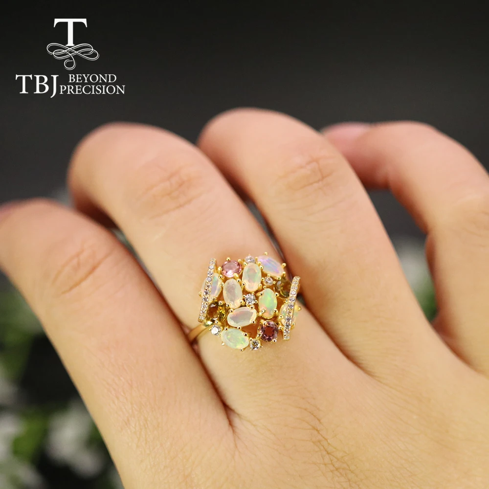 

2021 new colorful Ethiopia OPAL Jewelry set Natural shinning gemstone Clasp earring Ring 925 sterling silver fine jewelry women