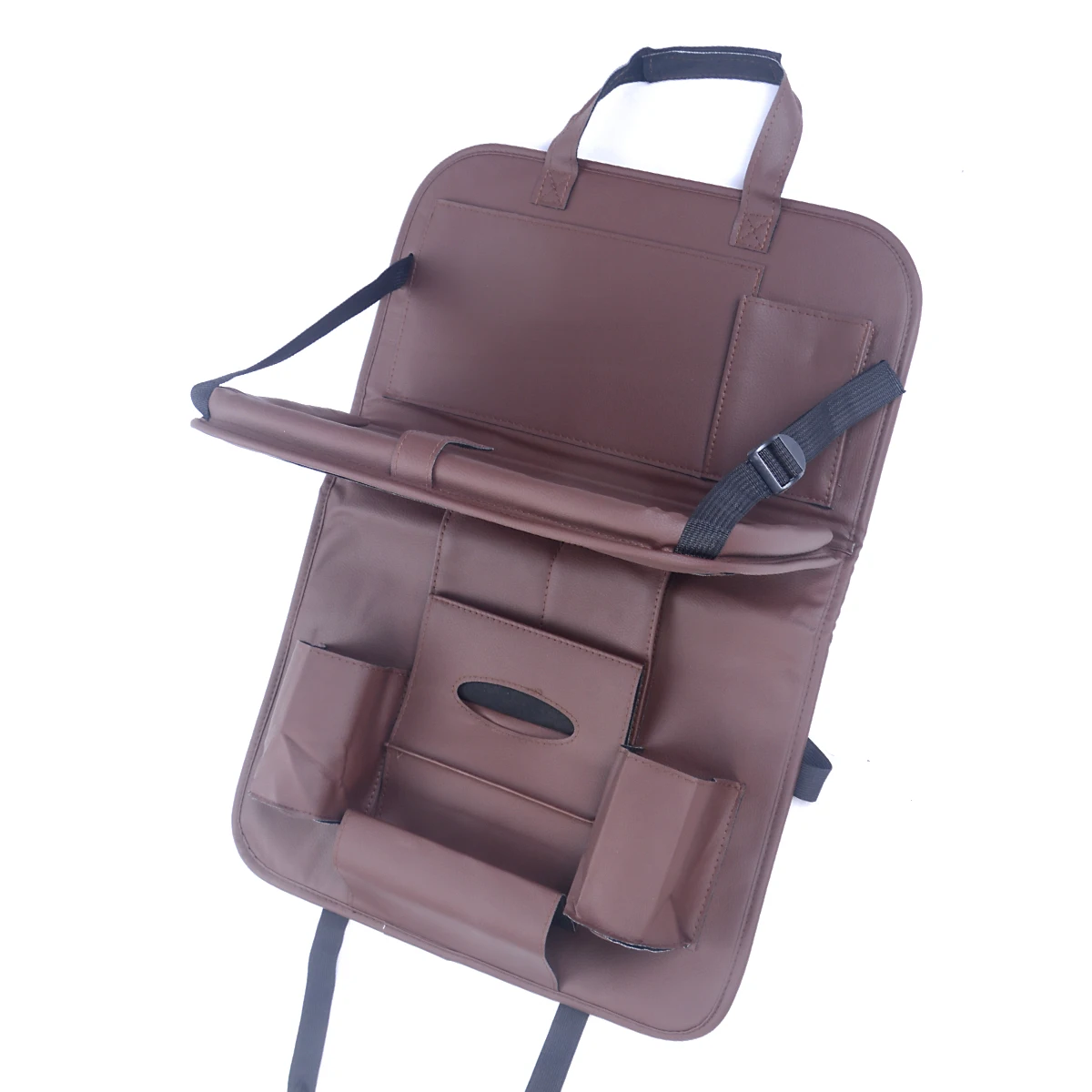 

Foldable Tidy Tray Holder Brown PU Leather Car Seat Back Organiser Storage Bag