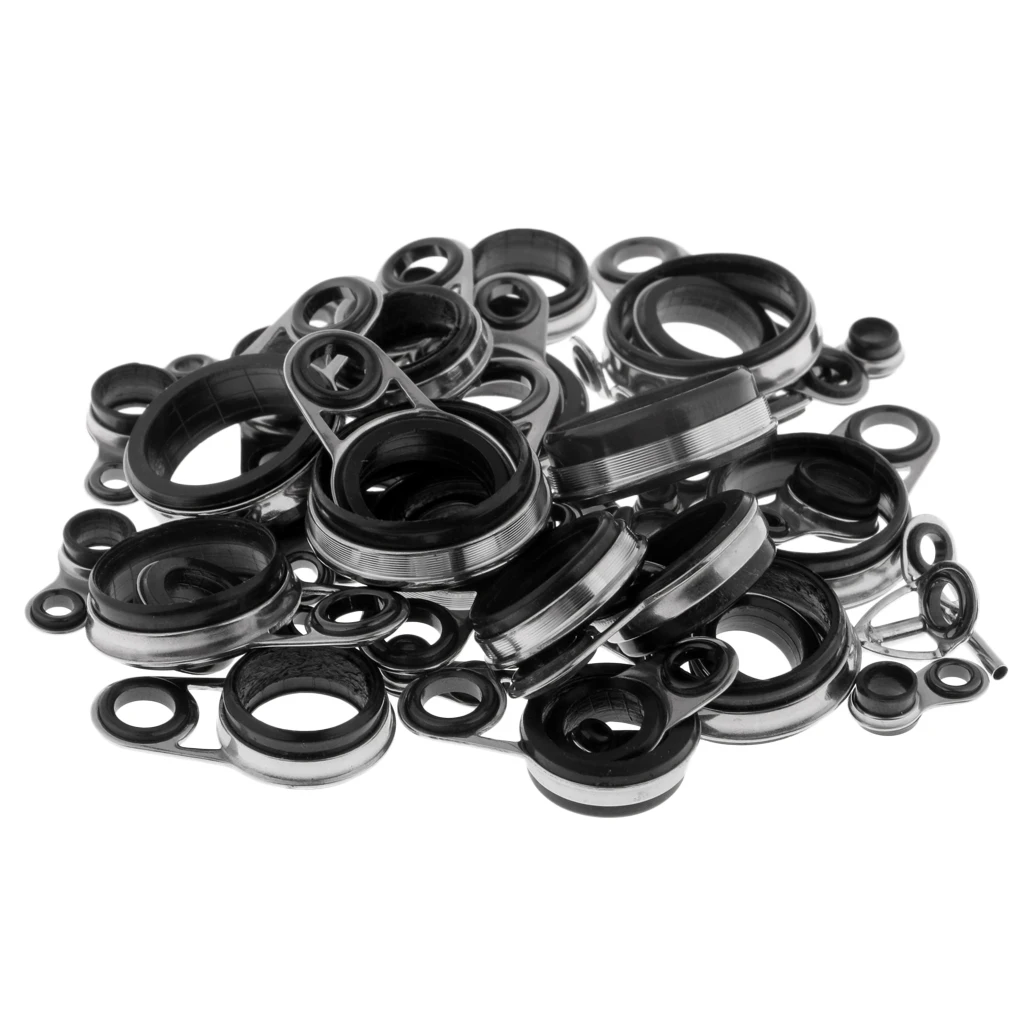 

41pcs 1.0-18mm Steel Fishing Rod Guide Tips Set Pole Eye Rings Kit