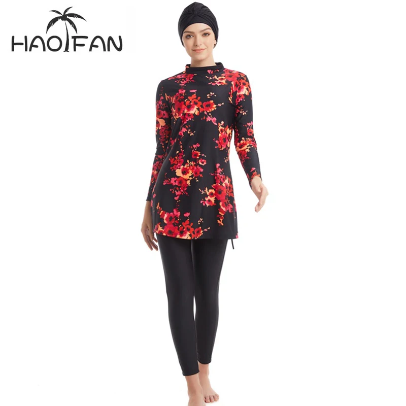 HAOFAN 2019 размера плюс мусульманские купальники для женщин Burkinis женский купальник в